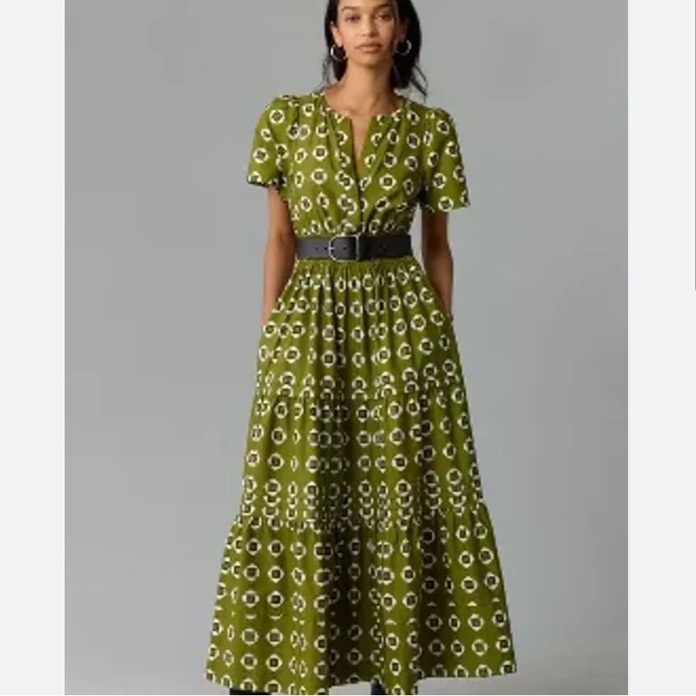 Anthropologie Green Floral Maxi Dress